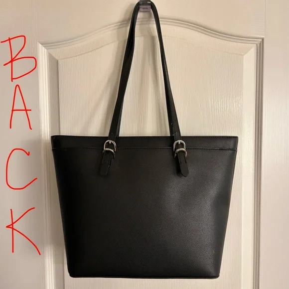 CALVIN KLEIN Black Pebbled Faux Leather Tote Shoulder Bag NWOT - Picture 3 of 12